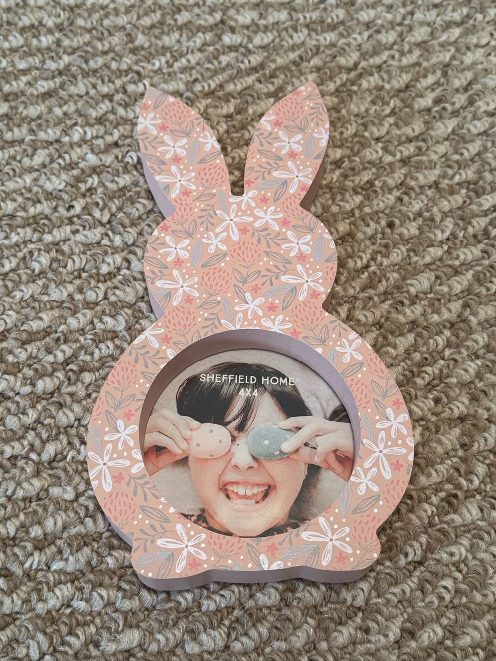 Sheffield Home Pink Floral Bunny-Shaped Picture Frame